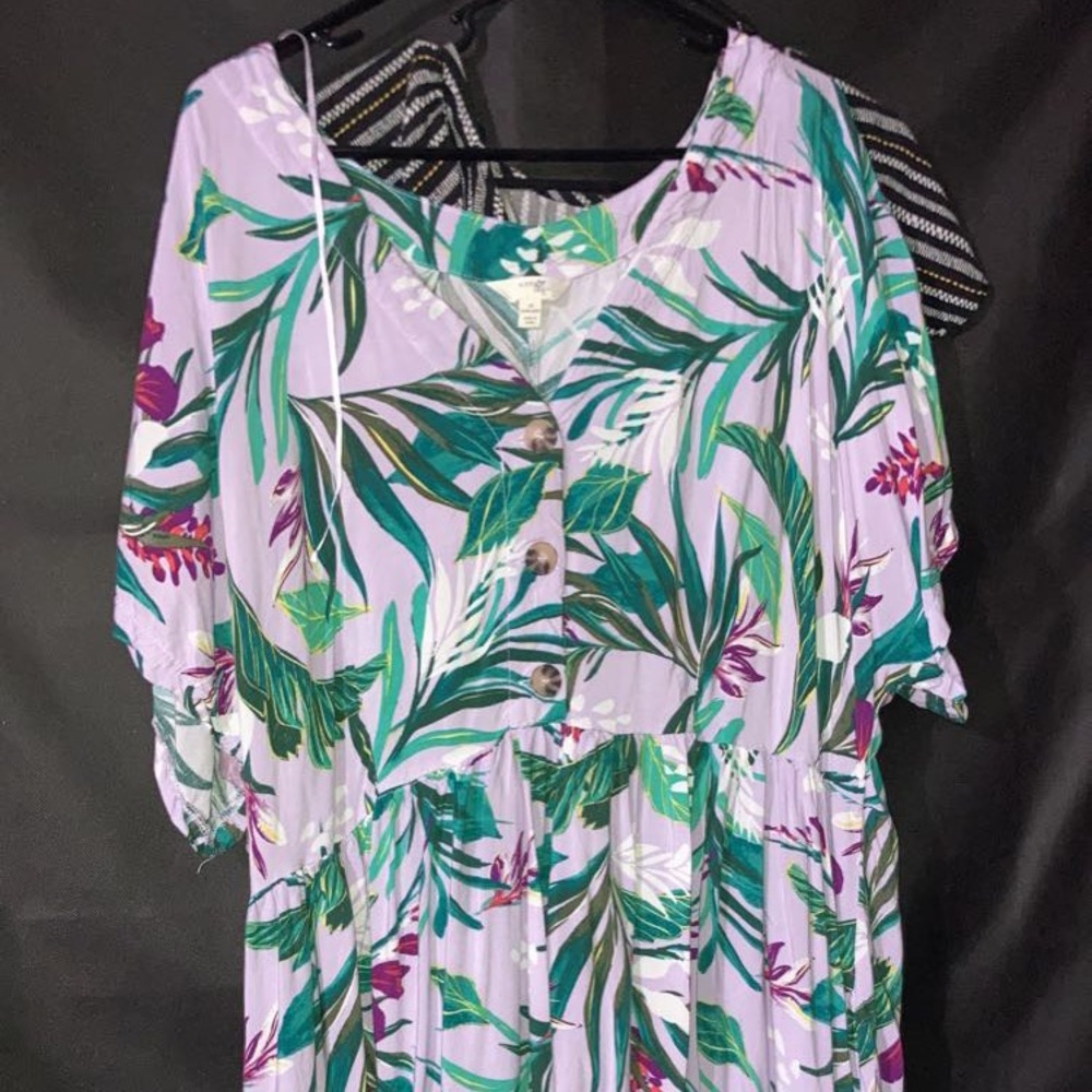 Purple tropical dress.